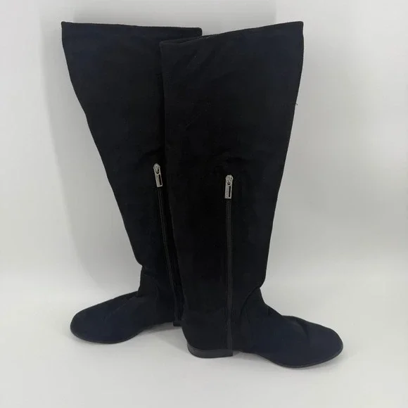 Calvin Klein Rae Over The Knee Boots Black Suede Women's 8.5M Flat Zip 21" Tall - Picture 5 of 8